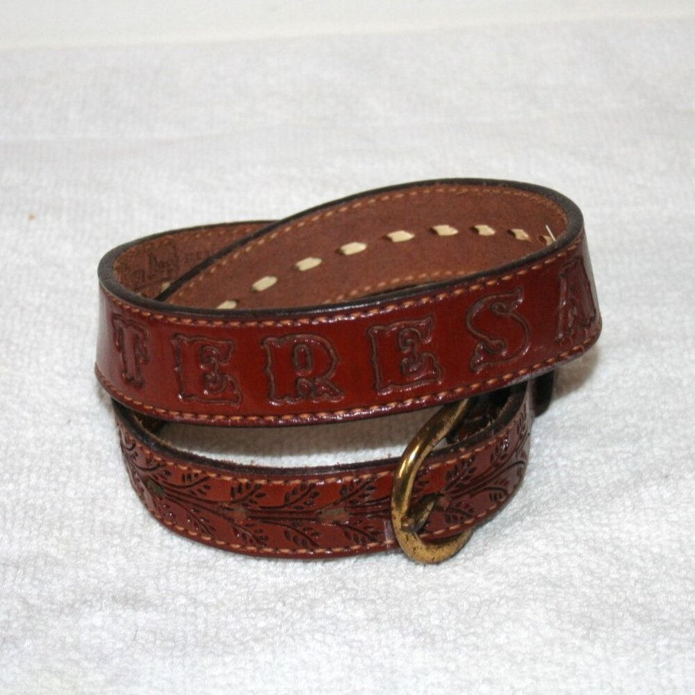 Vintage Western Tooled Leather Belt ~Teresa~ Size XS/S